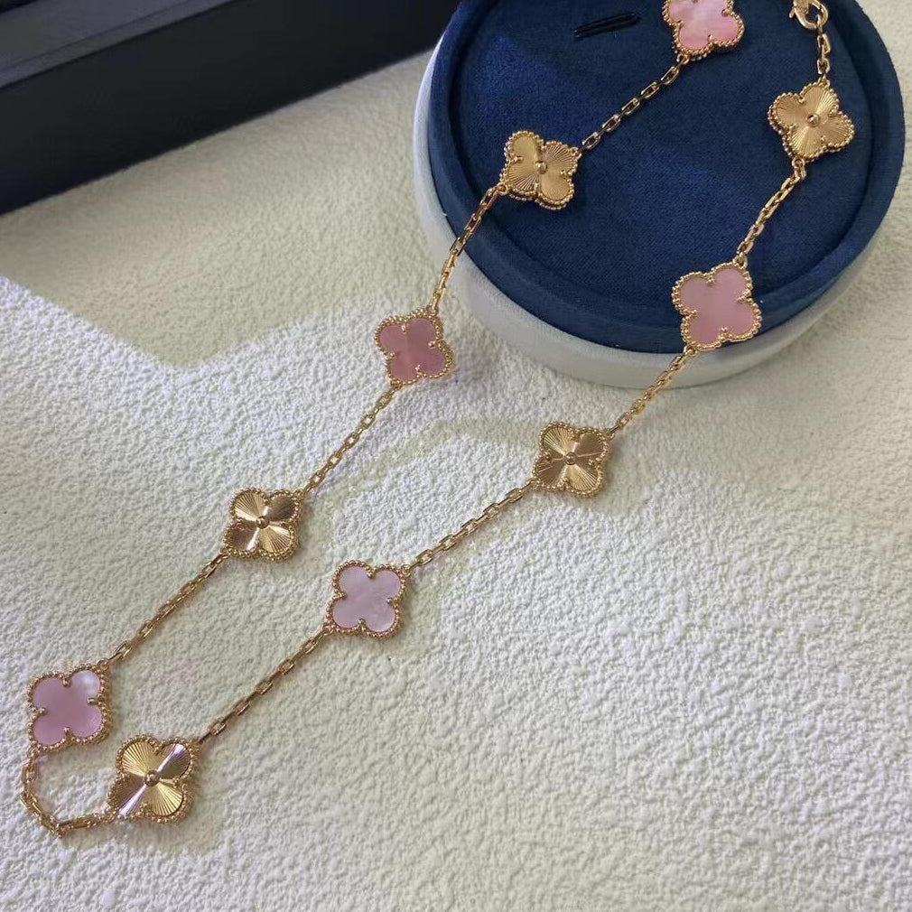 [Kismet Jewels ]CLOVER 10 MOTIFS  LASER PINK MOP NECKLACE
