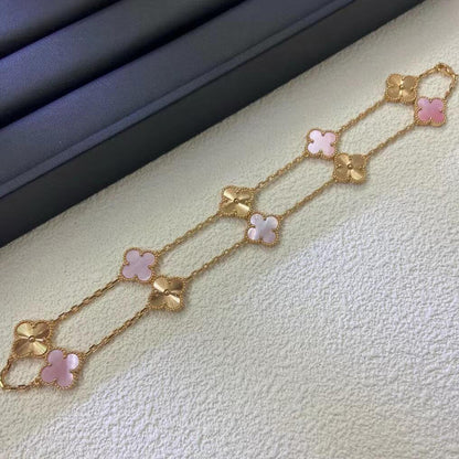 [Kismet Jewels ]CLOVER 10 MOTIFS  LASER PINK MOP NECKLACE