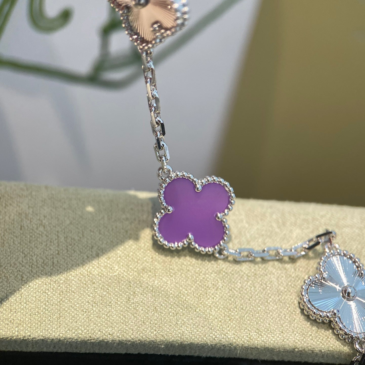 [Kismet Jewels ]CLOVER  5 MOTIFS  PURPLE VIOLET BRACELET SILVER