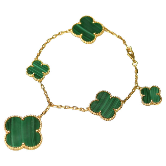 [Kismet Jewels ]MAGIC CLOVER MALACHITE GOLD BRACELET 5 MOTIFS