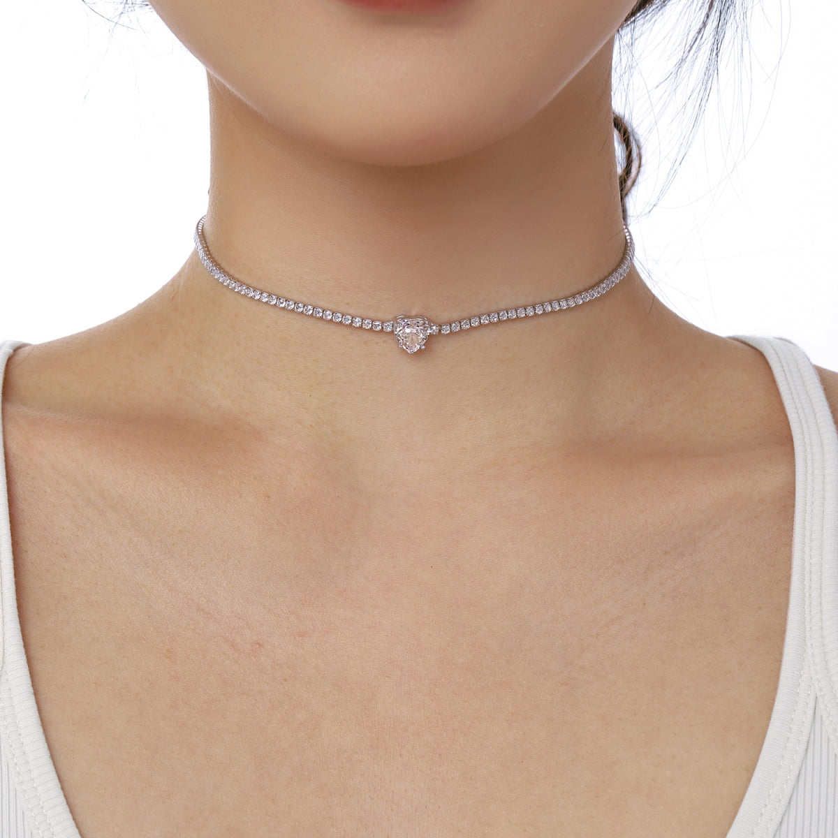 [Kismet Jewels ]2.0 Carat Sparkling Tennis Heart Cut Necklace