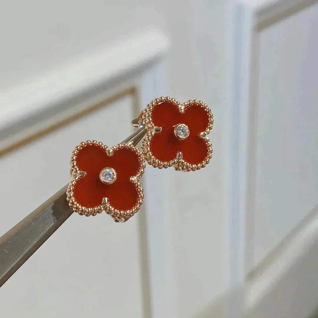 [Kismet Jewels ]CLOVER MEDIUM 1 MOTIFS CARNELIAN  DIAMOND earrings
