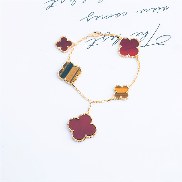 [Kismet Jewels ]CLOVER BRACELET 5 MOTIFS CARNELIAN TIGER EYE