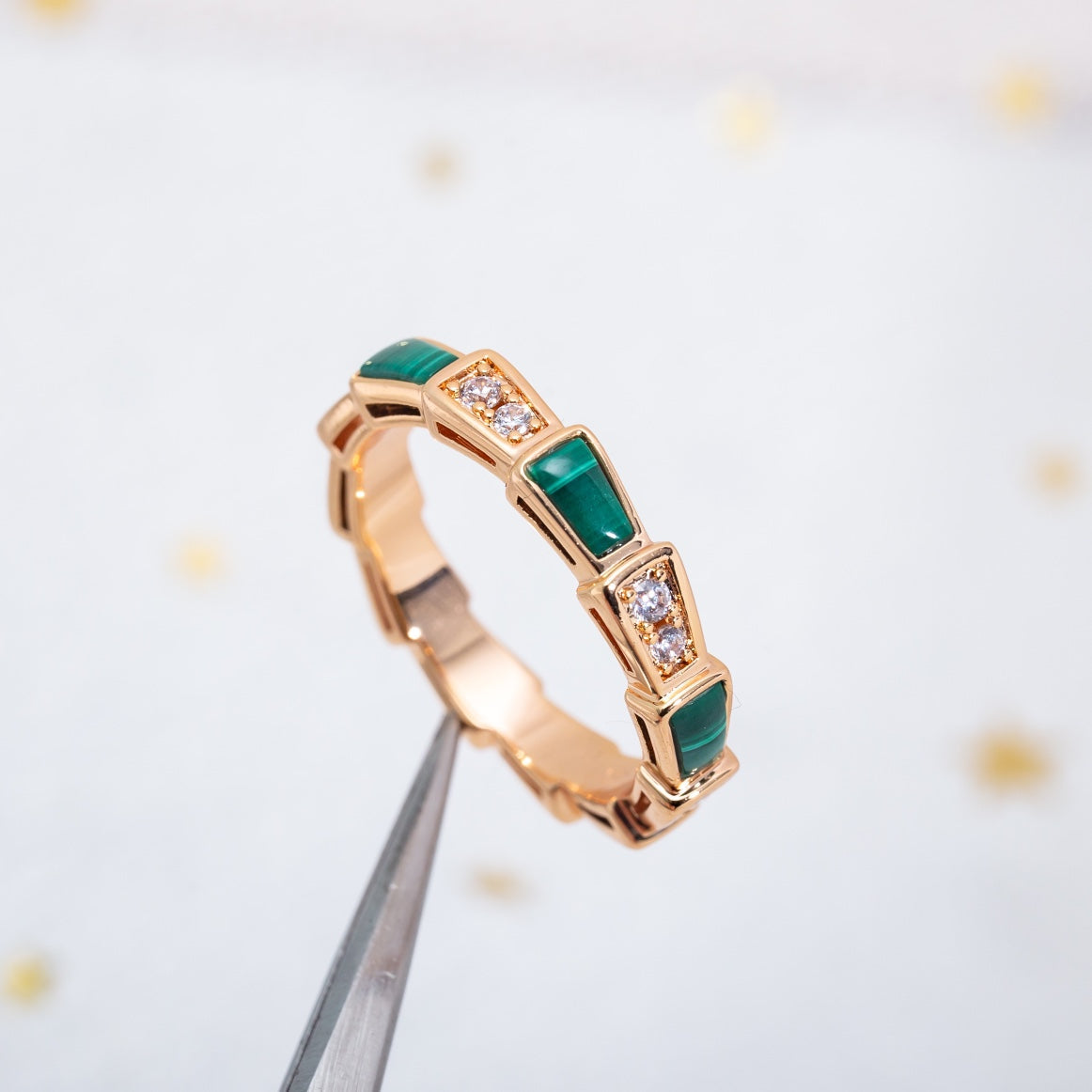 [Kismet Jewels ]SERPENTI RING PINK GOLD MALACHITE DIAMOND 3MM