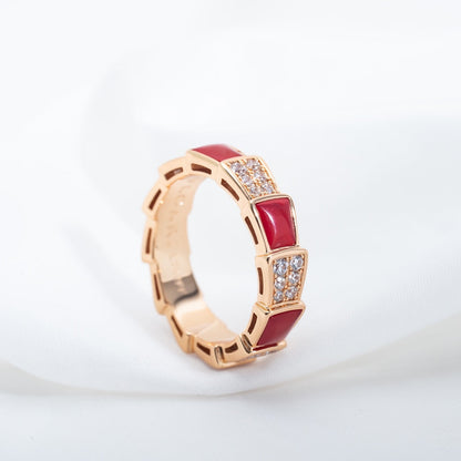 [Kismet Jewels ]SERPENTI RING PINK GOLD CARNELIAN DIAMOND PAVED 4MM