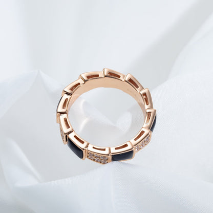 [Kismet Jewels ]SERPENTI RING PINK GOLD BLACK MOP DIAMOND PAVED 4MM