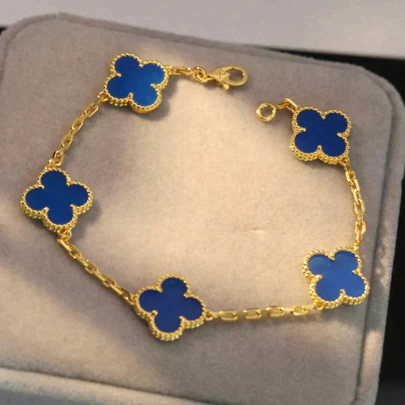 [Kismet Jewels ]CLOVER 5 MOTIFS BLUE AGATE BRACELET