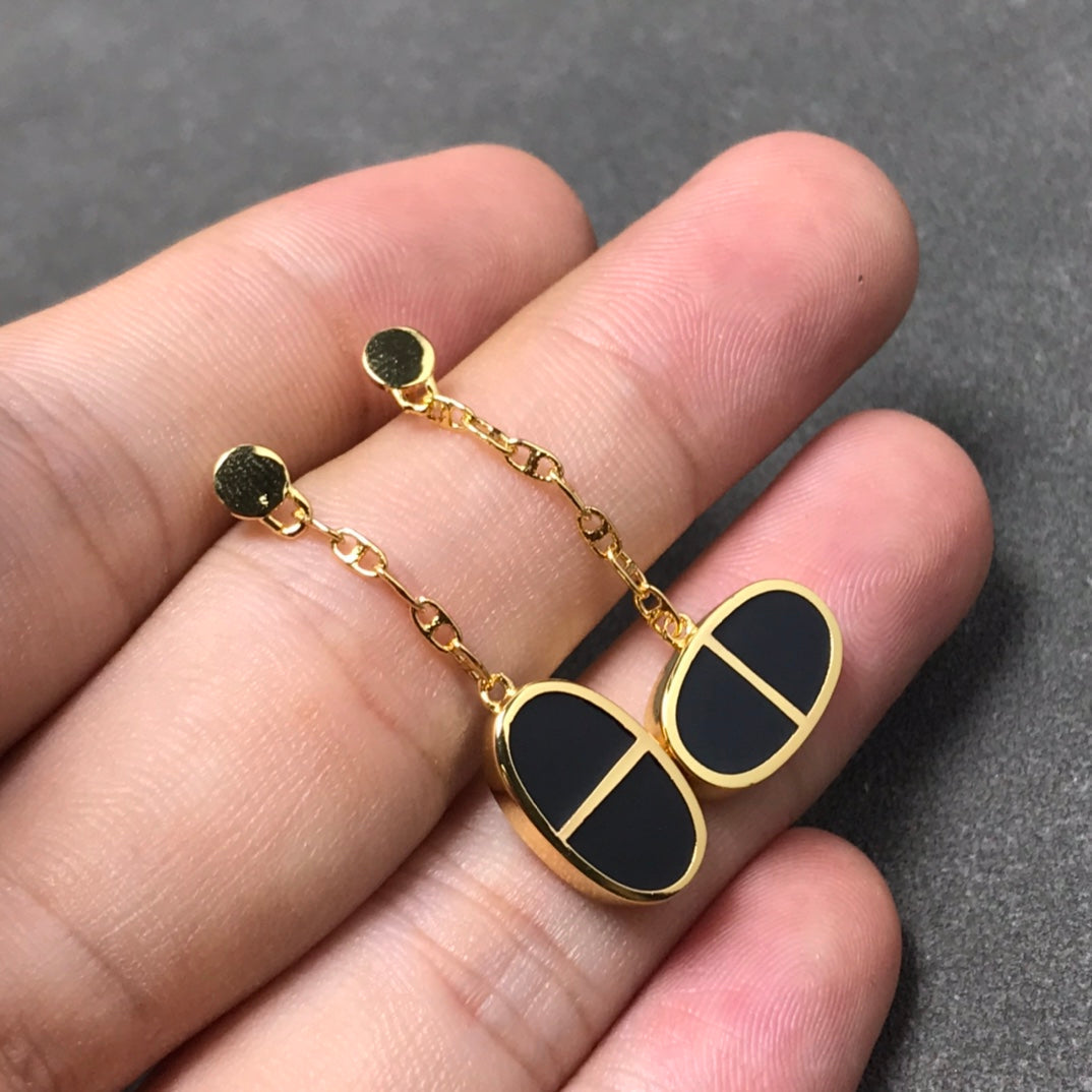 [Kismet Jewels ]CHAINE VERSO BLACK CERAMIC SILVER EARRINGS