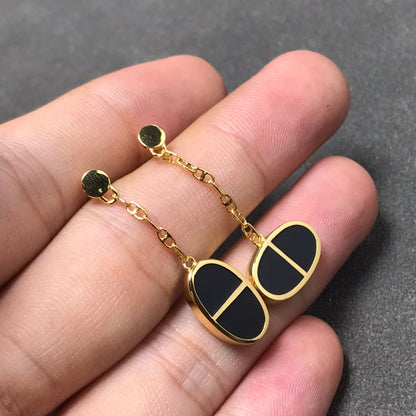 [Kismet Jewels ]CHAINE VERSO BLACK CERAMIC SILVER EARRINGS