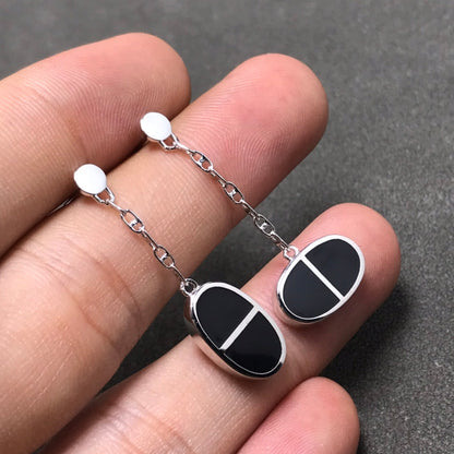 [Kismet Jewels ]CHAINE VERSO BLACK CERAMIC SILVER EARRINGS