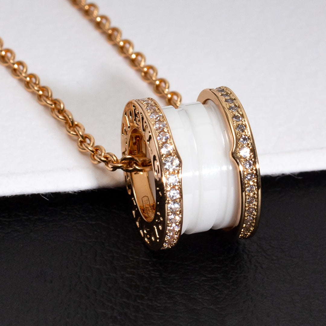 [Kismet Jewels ]ZERO 1 WHITE CERAMIC PINK GOLD DIAMOND NECKLACE