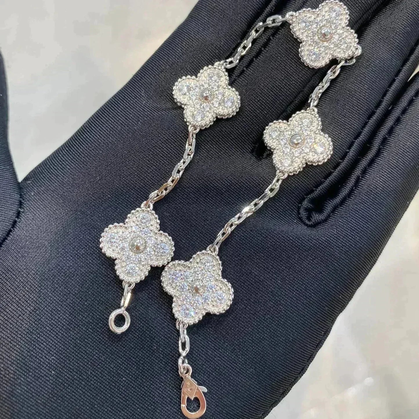 [Kismet Jewels ]CLOVER 5 MOTIFS  DIAMOND BRACELET SILVER