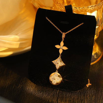 [Kismet Jewels ]STAR AND SUN DIAMOND PINK GOLD NECKLACE