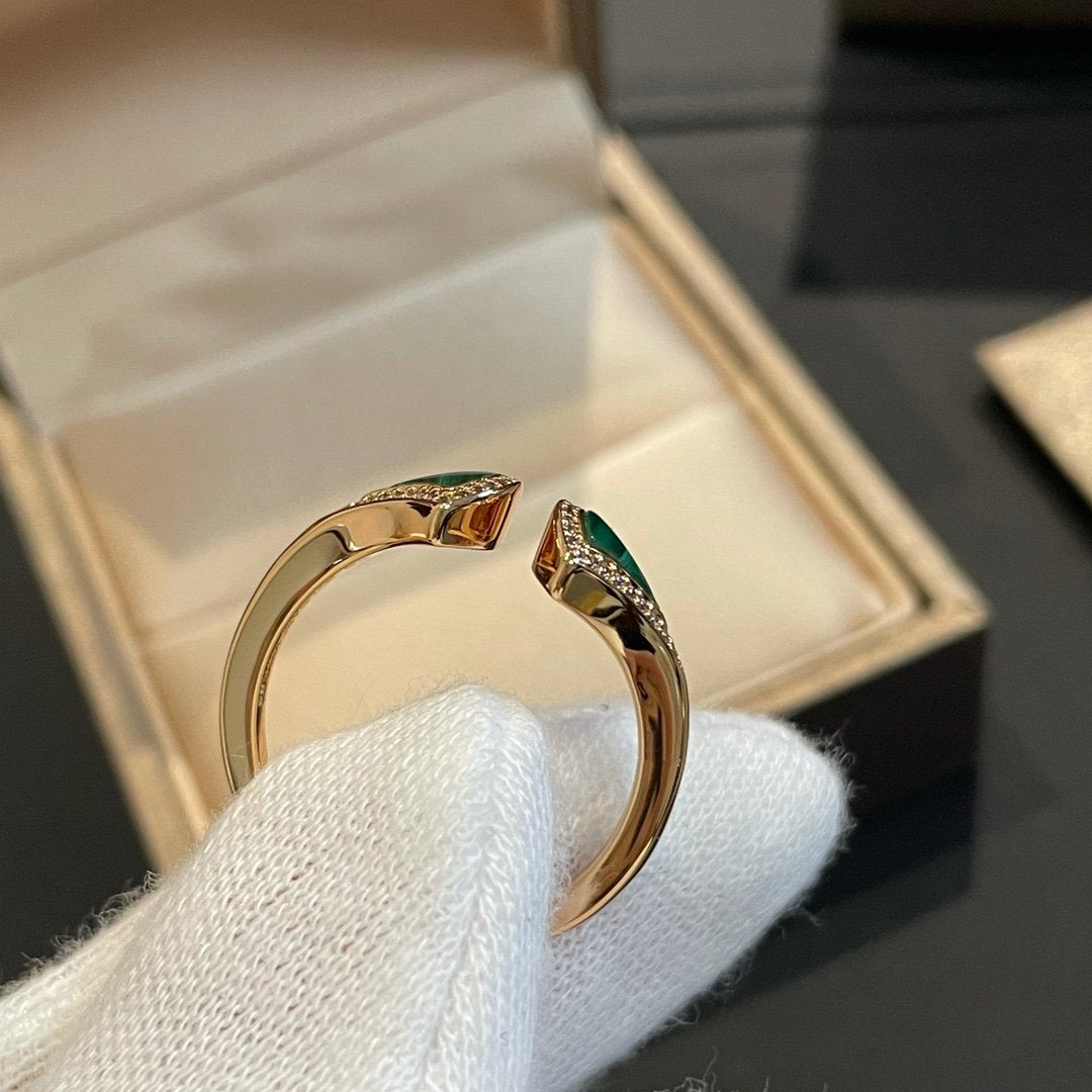 [Kismet Jewels ]DREAM MALACHITE DIAMOND OPEN RING