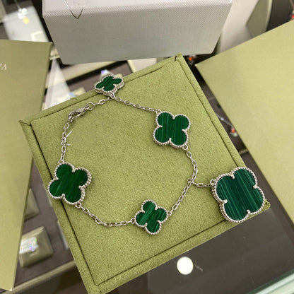 [Kismet Jewels ]CLOVER 5 MOTIFS SIVLER MALACHITE BRACELET