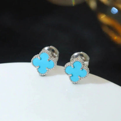 [Kismet Jewels ]CLOVER MINI 9.5MM ONYX STUD EARRINGS SILVER