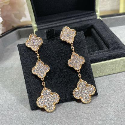 [Kismet Jewels ]CLOVER 3 MOTIFS DIAMOND PAVED ROSE GOLD EARRINGS