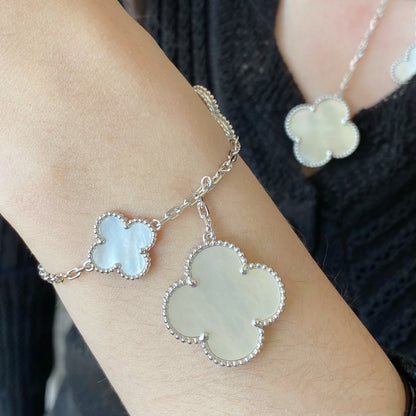 [Kismet Jewels ]CLOVER 5 MOTIF WHITE MOP SILVER BRACELET