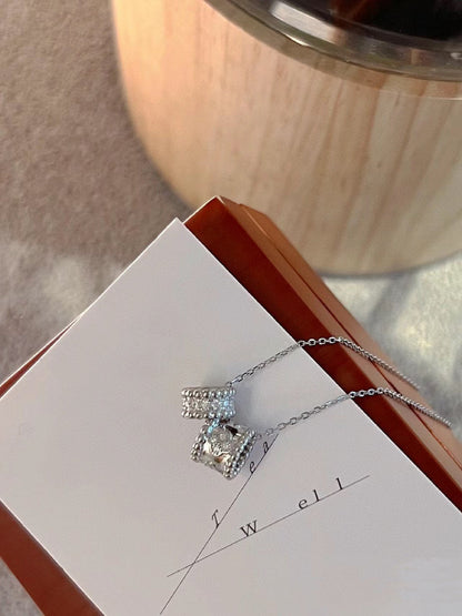 [Kismet Jewels ]PERLEE DOUBLE PENDANT SILVER DIAMOND NECKLACE