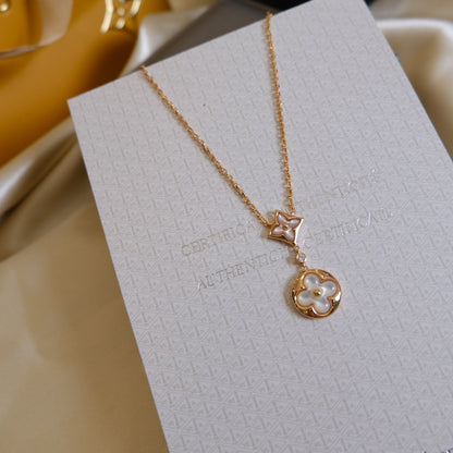 [Kismet Jewels ]STAR AND SUN WHITE MOP 2 MOTIF PINK GOLD NECKLACE