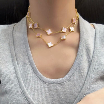 [Kismet Jewels ]CLOVER 20 MOTIFS PINK MOP NECKLACE
