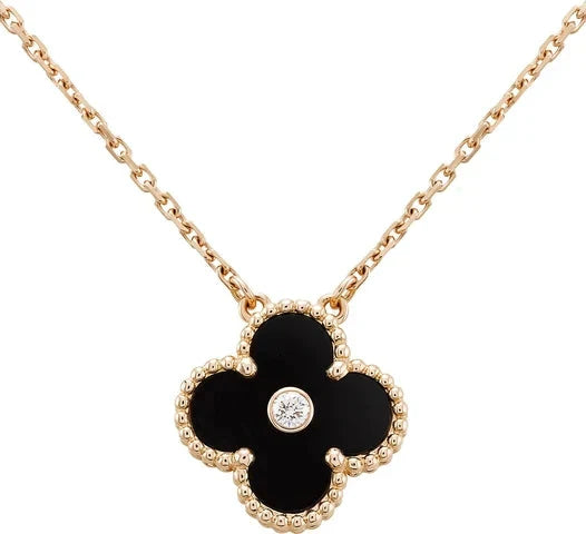 [Kismet Jewels ]CLOVER 15MM DIAMOND ONYX NECKLACE
