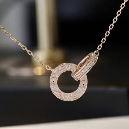 [Kismet Jewels ]LOVE 7.6MM NECKLACE ROSE GOLD AND SILVER  FULL DIAMOND