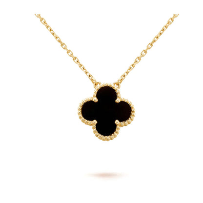 [Kismet Jewels ]CLOVER 15MM BLACK ONYX SINGLE FLOWER NECKLACE