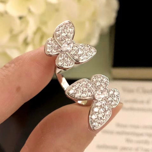 [Kismet Jewels ]TWIN SILVER BUTTERFLY DIAMOND RING