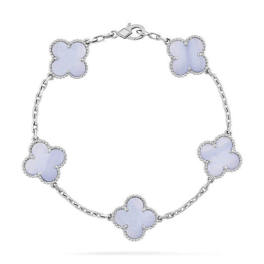 [Kismet Jewels ]CLOVER  5 MOTIF PURPLE CHALCEDONY BRACELET SILVER