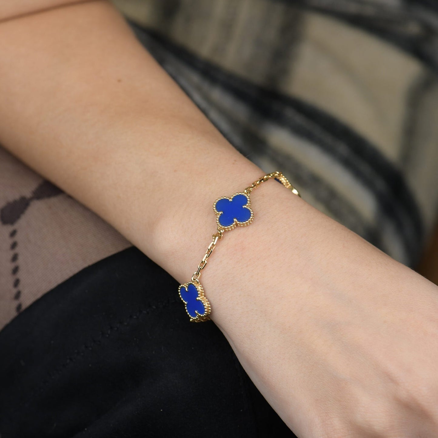 [Kismet Jewels ]CLOVER 5 MOTIFS BLUE AGATE BRACELET