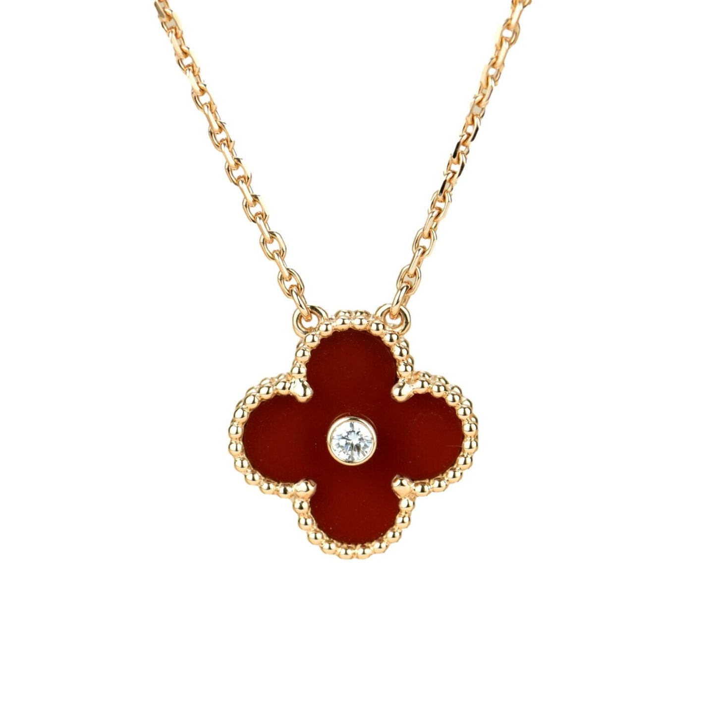 [Kismet Jewels ]CLOVER 15MM DIAMOND CARNELIAN NECKLACE