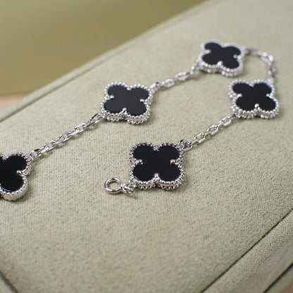 [Kismet Jewels ]CLOVER 5 MOTIF ONYXS  BRACELET SILVER