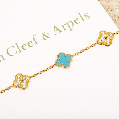 [Kismet Jewels ]CLOVER 5 MOTIF TURQUOISE DIAMOND GOLD BRACELET