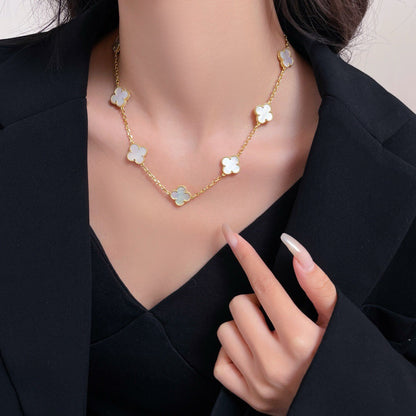 [Kismet Jewels ]CLOVER 10 MOTIFS WHITE MOTHER OF PEARL NECKLACE
