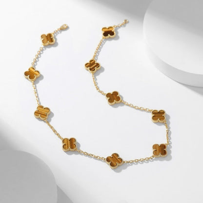 [Kismet Jewels ]CLOVER 10 MOTIFS TIGER EYE NECKLACE