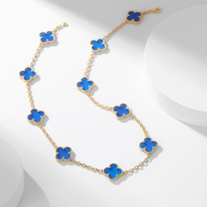 [Kismet Jewels ]CLOVER 10 MOTIFS BLUE AGATE NECKLACE