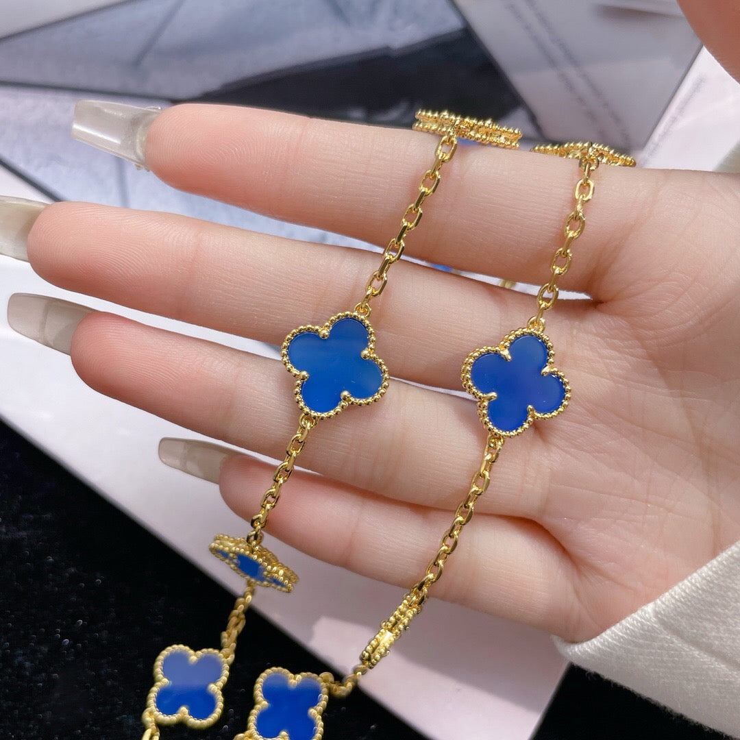 [Kismet Jewels ]CLOVER 10 MOTIFS BLUE AGATE NECKLACE