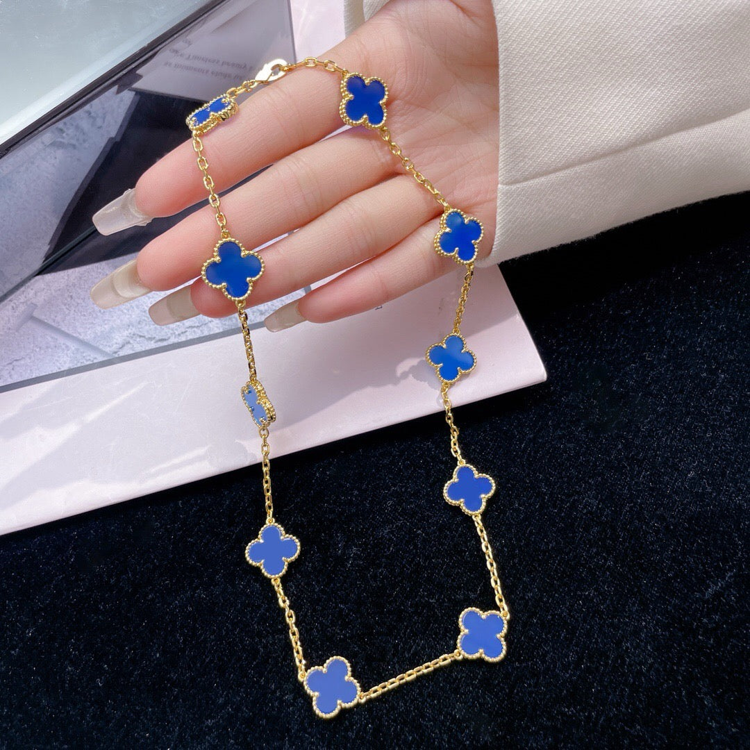 [Kismet Jewels ]CLOVER 10 MOTIFS BLUE AGATE NECKLACE