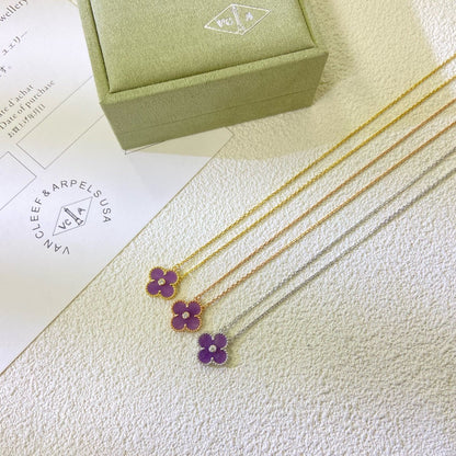 [Kismet Jewels ]CLOVER 15MM DIAMOND  PURPLE VIOLET NECKLACE