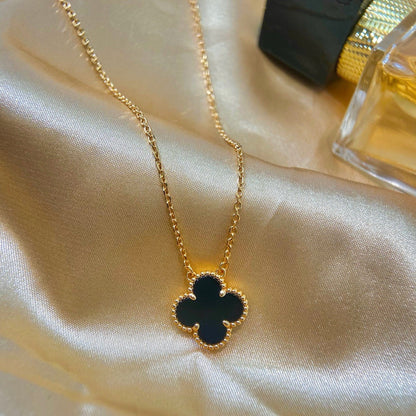 [Kismet Jewels ]CLOVER 15MM BLACK ONYX SINGLE FLOWER NECKLACE