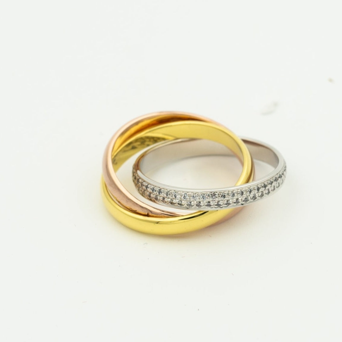 [Kismet Jewels ]TRINITY RING GOLD PINK GOLD SILVER DIAMONDS