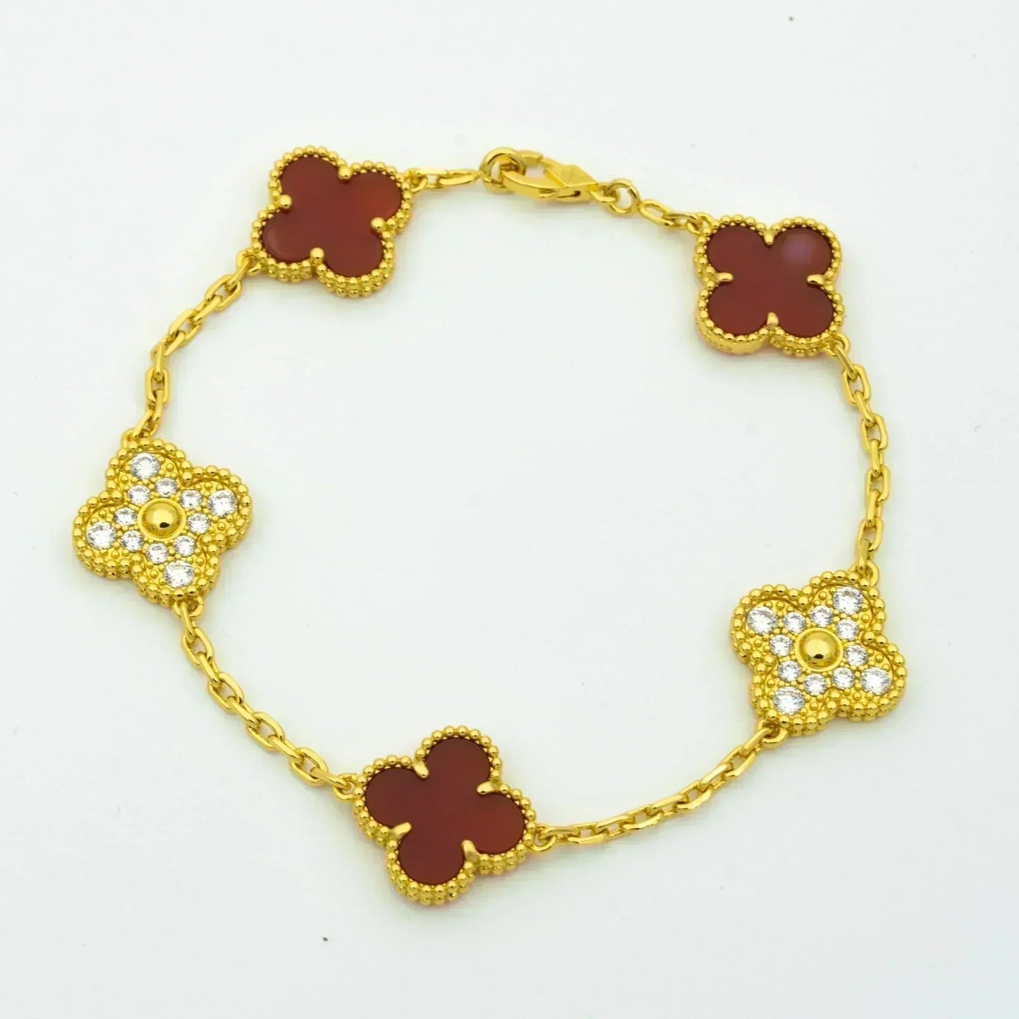 [Kismet Jewels ]CLOVER 5 MOTIFS CARNELIAN DIAMOND BRACELET
