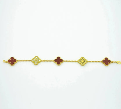 [Kismet Jewels ]CLOVER 5 MOTIFS CARNELIAN DIAMOND BRACELET