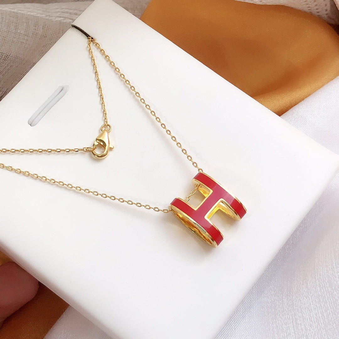 [Kismet Jewels ]HM CLIC RED ENAMEL GOLD NECKLACE