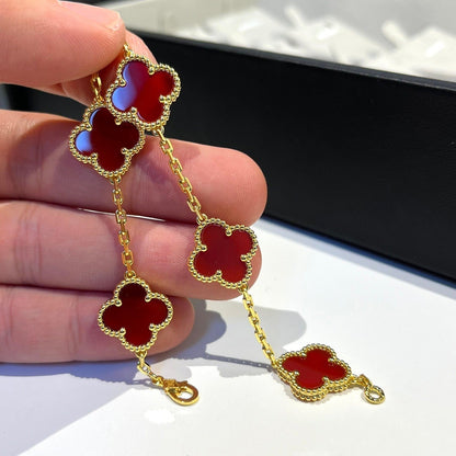 [Kismet Jewels ]CLOVER 5 MOTIFS RED AGATE  BRACELET