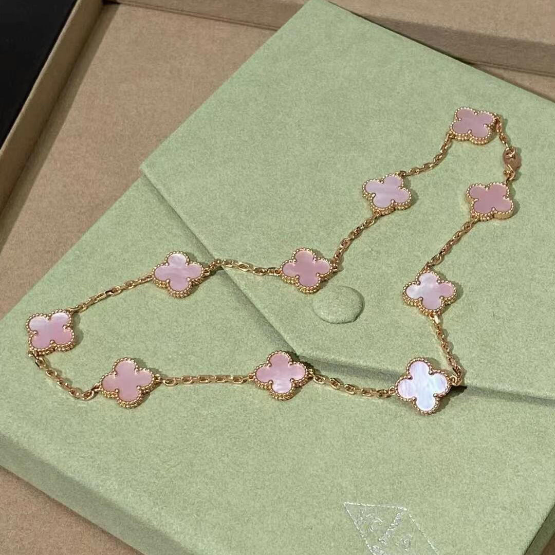 [Kismet Jewels ]CLOVER 10 MOTIFS PINK MOP NECKLACE