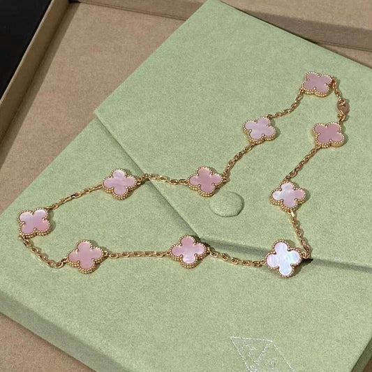 [Kismet Jewels ]CLOVER 10 MOTIFS PINK MOP NECKLACE