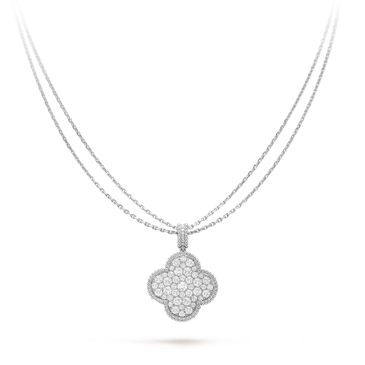 [Kismet Jewels ]CLOVER 25MM SILVER FULL DIAMOND BIG CLOVER NECKLACE
