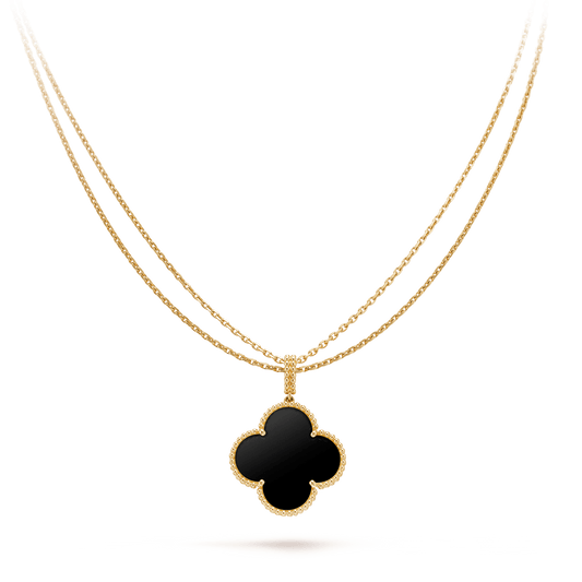 [Kismet Jewels ]CLOVER 25MM GOLD ONYX BIG CLOVER NECKLACE